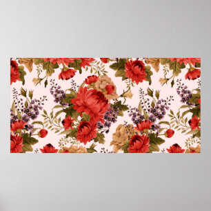 Seamless floral pattern roses with chrysanthemum a poster