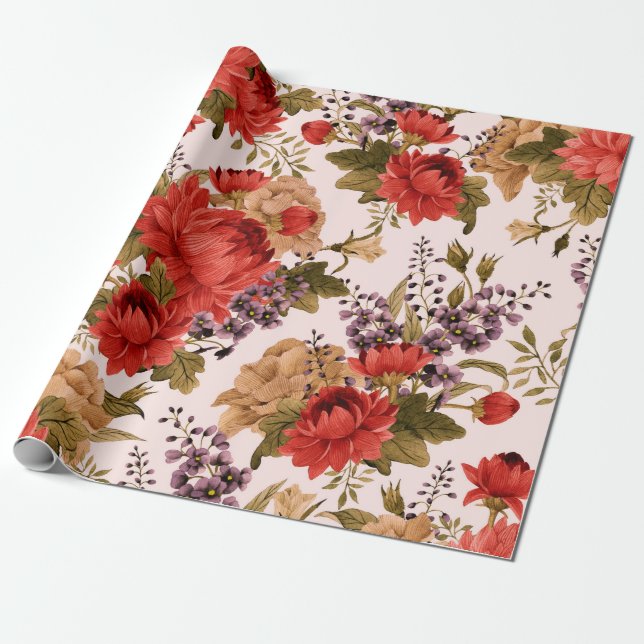 Seamless floral pattern roses with chrysanthemum a wrapping paper (Unrolled)