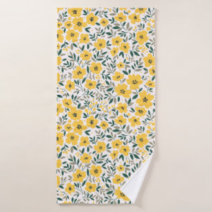 Seamless floral pattern,  Small yellow flowers. Wh Bath Towel