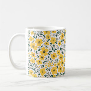 Seamless floral pattern, Small yellow flowers. Wh Coffee Mug
