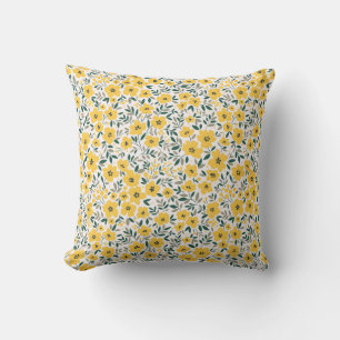 Seamless floral pattern, Small yellow flowers. Wh Cushion