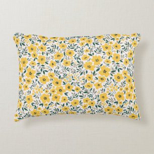 Seamless floral pattern, Small yellow flowers. Wh Decorative Cushion