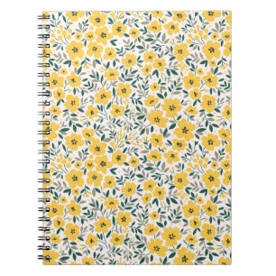 Seamless floral pattern, Small yellow flowers. Wh Notebook
