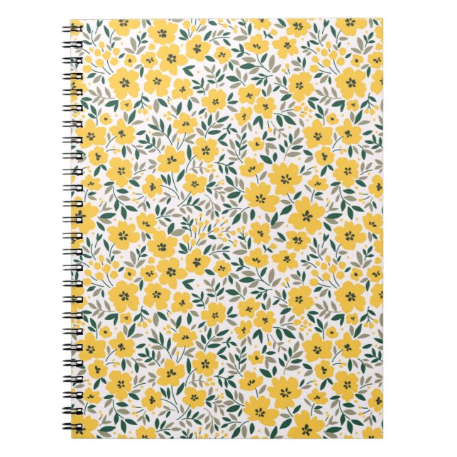 Seamless floral pattern,  Small yellow flowers. Wh Notebook (Front)