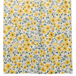 Seamless floral pattern, Small yellow flowers. Wh Shower Curtain