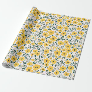 Seamless floral pattern,  Small yellow flowers. Wh Wrapping Paper