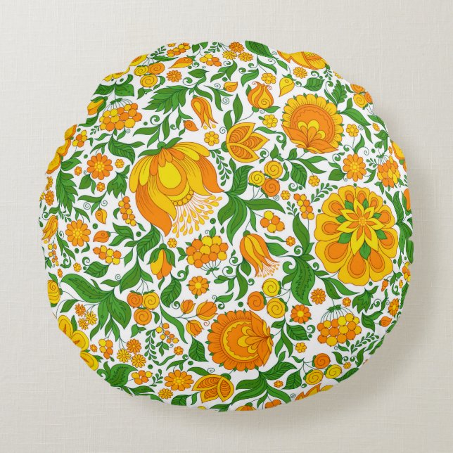 Seamless floral pattern, spring / summer backdrop. round cushion (Front)