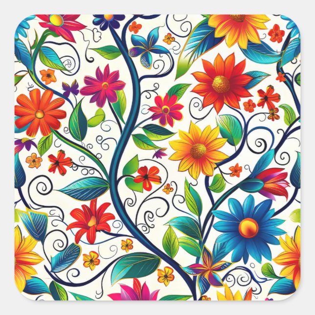 Seamless Floral Pattern Square Sticker (Front)