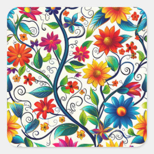 Seamless Floral Pattern Square Sticker