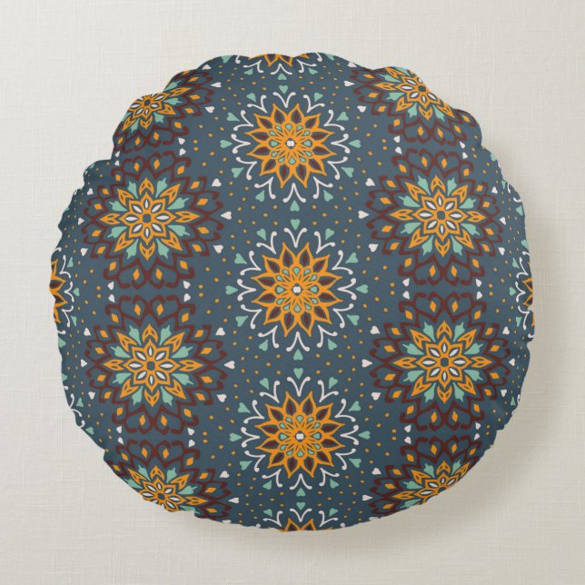 Seamless floral pattern. Stylized doodle flowers.  Round Cushion (Front)