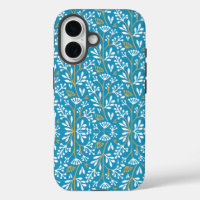 Seamless Floral Pattern: White and Gold on Blue