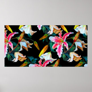 Seamless floral pattern. White and pink lily on a  Poster