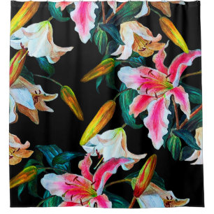 Seamless floral pattern. White and pink lily on a Shower Curtain