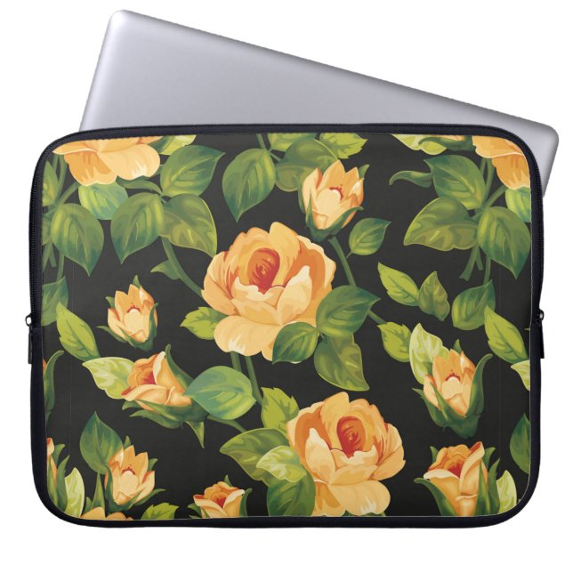 Seamless floral pattern with beautiful roses laptop sleeve (Front)