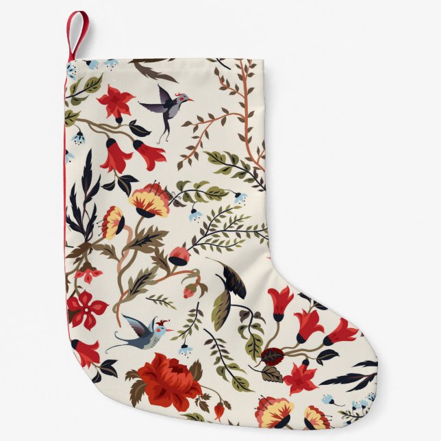 Seamless floral pattern with birds small christmas stocking (Front)