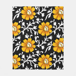 Seamless Floral Pattern with Black Backgroundart,b Fleece Blanket