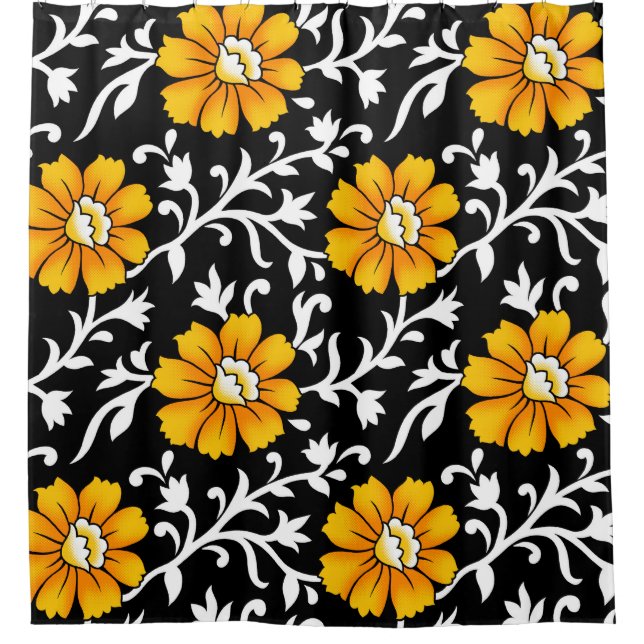 Seamless Floral Pattern with Black Backgroundart,b Shower Curtain (Front)