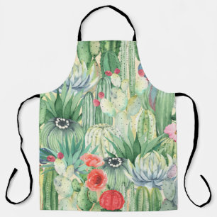 Seamless floral pattern with cacti, succulents and apron