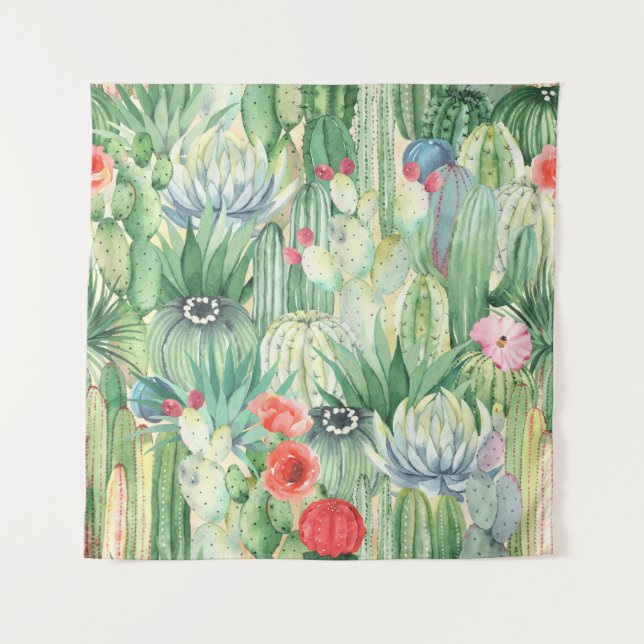 Seamless floral pattern with cacti, succulents and tapestry (Front)