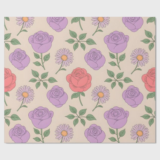 Seamless Floral Pattern with Colourful Roses Wrapping Paper (Flat)