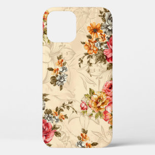 Seamless floral pattern with flowers and creeam ba iPhone 12 case