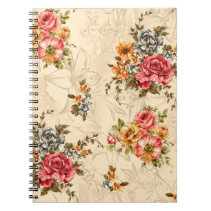 Seamless floral pattern with flowers and creeam ba notebook