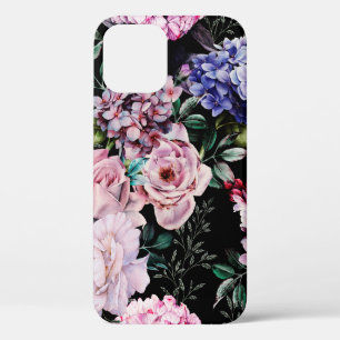 Seamless floral pattern with flowers on dark backg iPhone 12 case