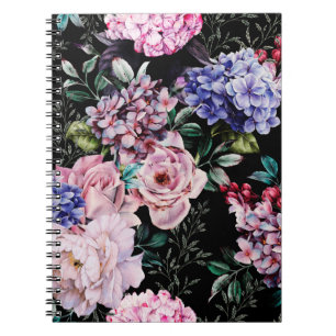 Seamless floral pattern with flowers on dark backg notebook