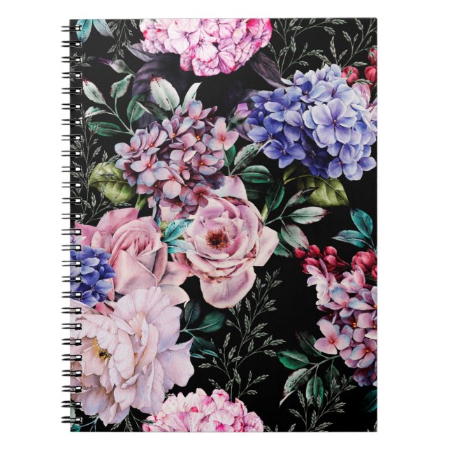 Seamless floral pattern with flowers on dark backg notebook (Front)