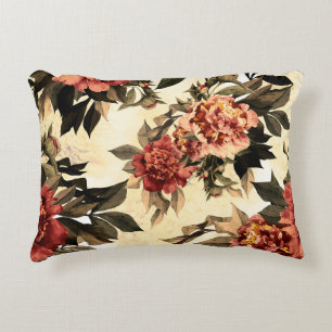 Seamless floral pattern with red and orange roses decorative cushion
