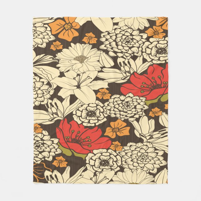 Seamless Floral Pattern With Red Flowers Fleece Blanket (Front)