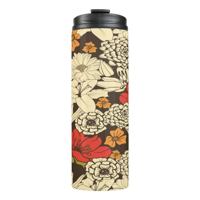 Seamless Floral Pattern With Red Flowers Thermal Tumbler (Front)