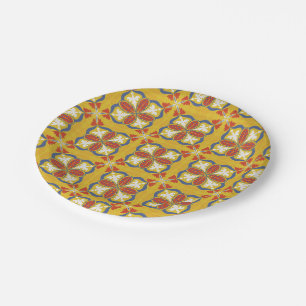 Seamless floral pattern with red, white, and blue  paper plate