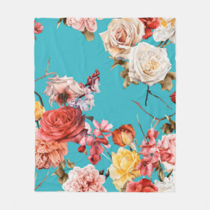 Seamless floral pattern with roses, watercolor. fl fleece blanket