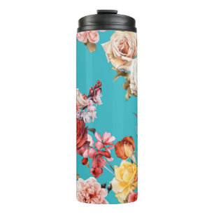 Seamless floral pattern with roses, watercolor. fl thermal tumbler