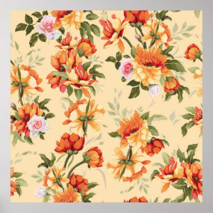 Seamless floral pattern with roses, watercolor. Il Poster