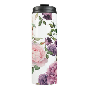 Seamless floral pattern with roses, watercolor. p thermal tumbler