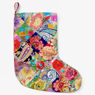 Seamless floral pattern with stylised chinese chry small christmas stocking