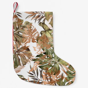 Seamless floral pattern with tropical and gold lea small christmas stocking
