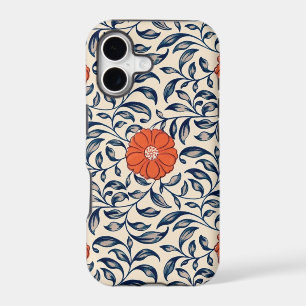 Seamless floral pattern with vibrant orange flower