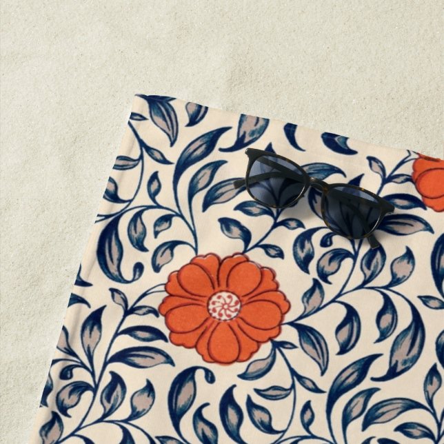 Seamless floral pattern with vibrant orange flower beach towel (In Situ)