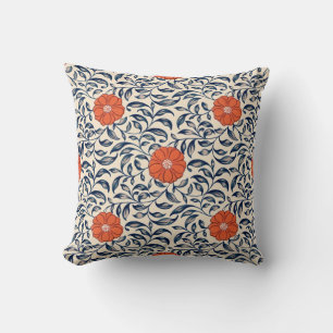 Seamless floral pattern with vibrant orange flower cushion