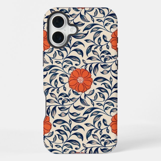 Seamless floral pattern with vibrant orange flower iPhone case (Back)