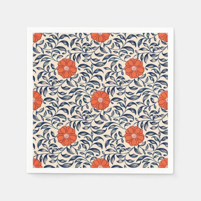 Seamless floral pattern with vibrant orange flower napkin (Front)