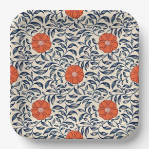 Seamless floral pattern with vibrant orange flower paper plate