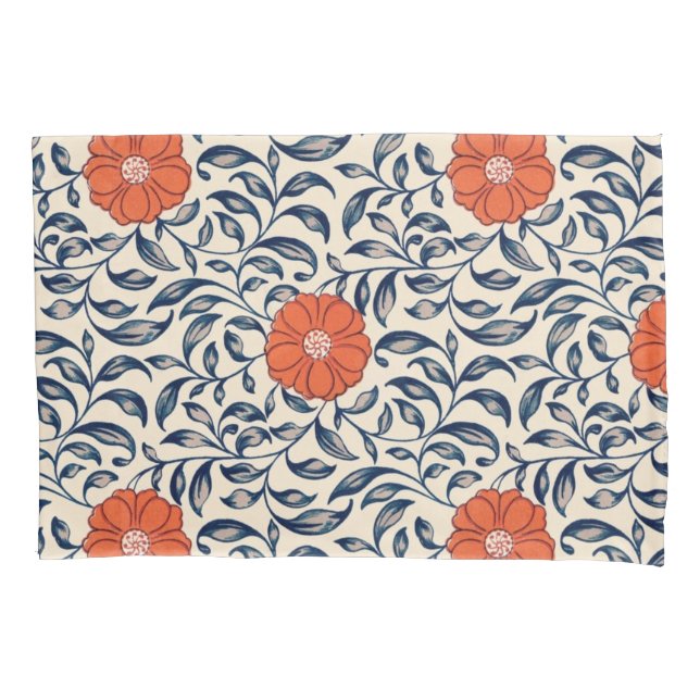 Seamless floral pattern with vibrant orange flower pillowcase (Front-Left)