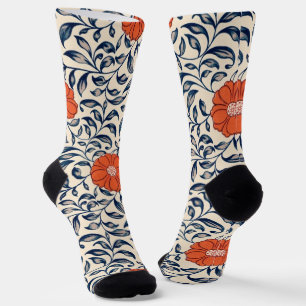 Seamless floral pattern with vibrant orange flower socks