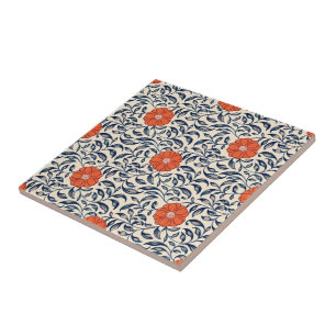 Seamless floral pattern with vibrant orange flower tile