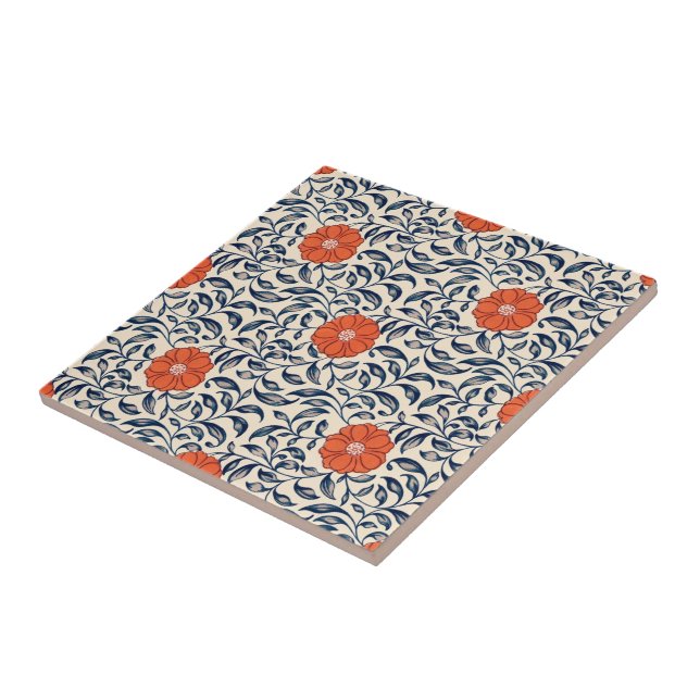Seamless floral pattern with vibrant orange flower tile (Side)