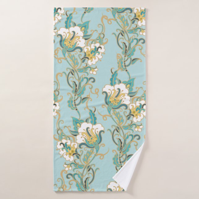 Seamless floral pattern with white cotton flowersl bath towel (Bath Towel)